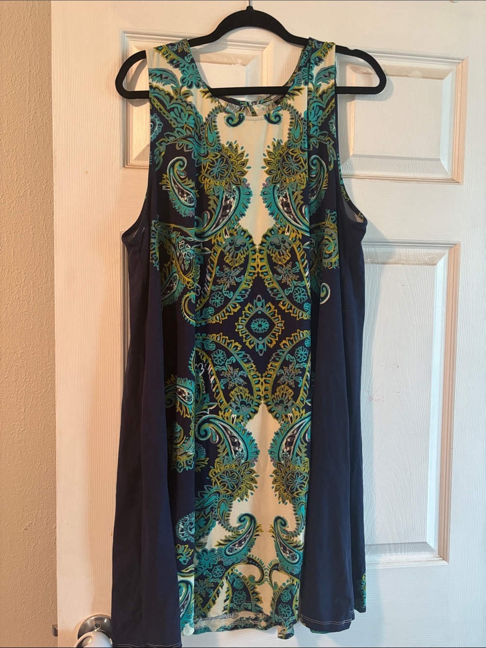 Allison Brittney Navy Blue and Teal Paisley dress
